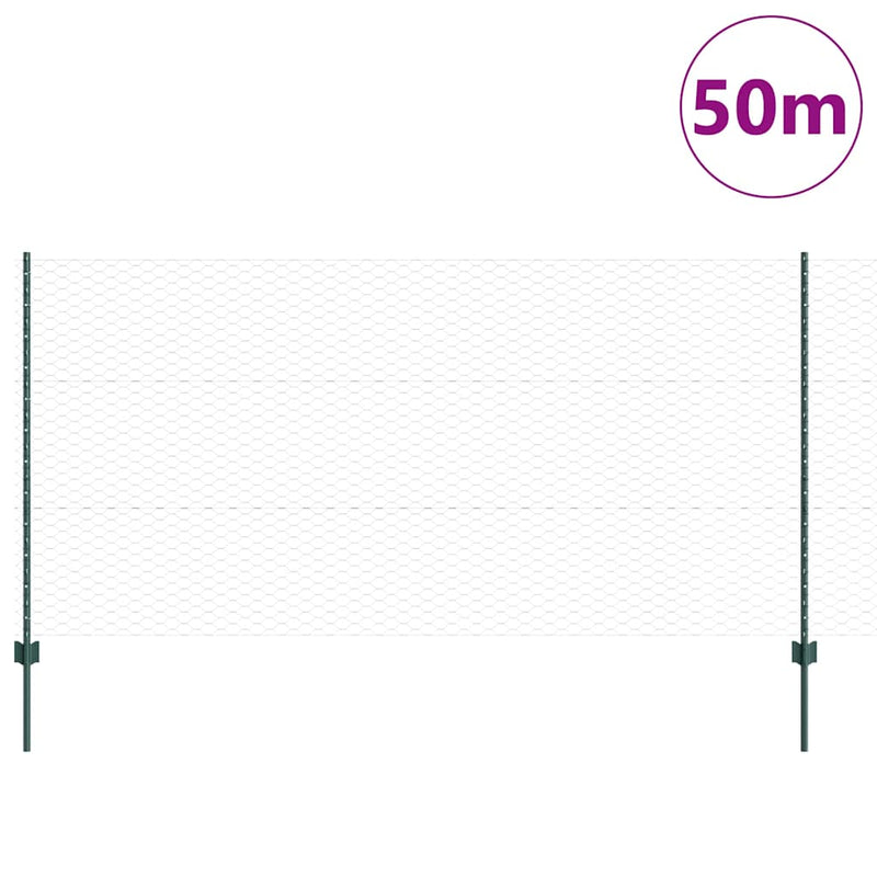 vidaXL Kerítés oszlopokkal Zöld 1.2 x 50 m Acél