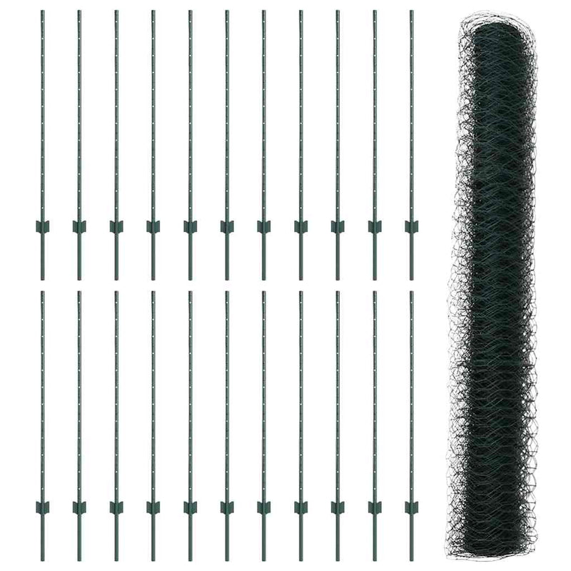 vidaXL Kerítés oszlopokkal Zöld 1.2 x 50 m Acél