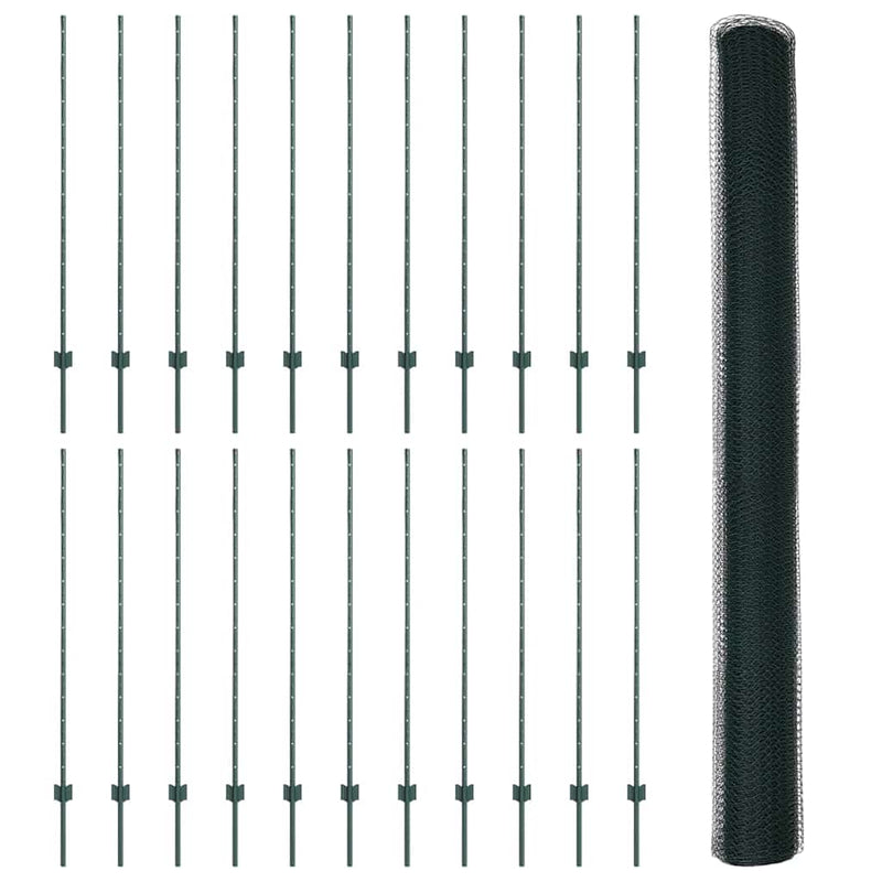 vidaXL Kerítés oszlopokkal Zöld 1.4 x 50 m Acél
