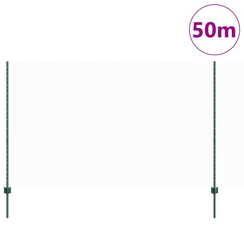 vidaXL Kerítés oszlopokkal Zöld 1.4 x 50 m Acél