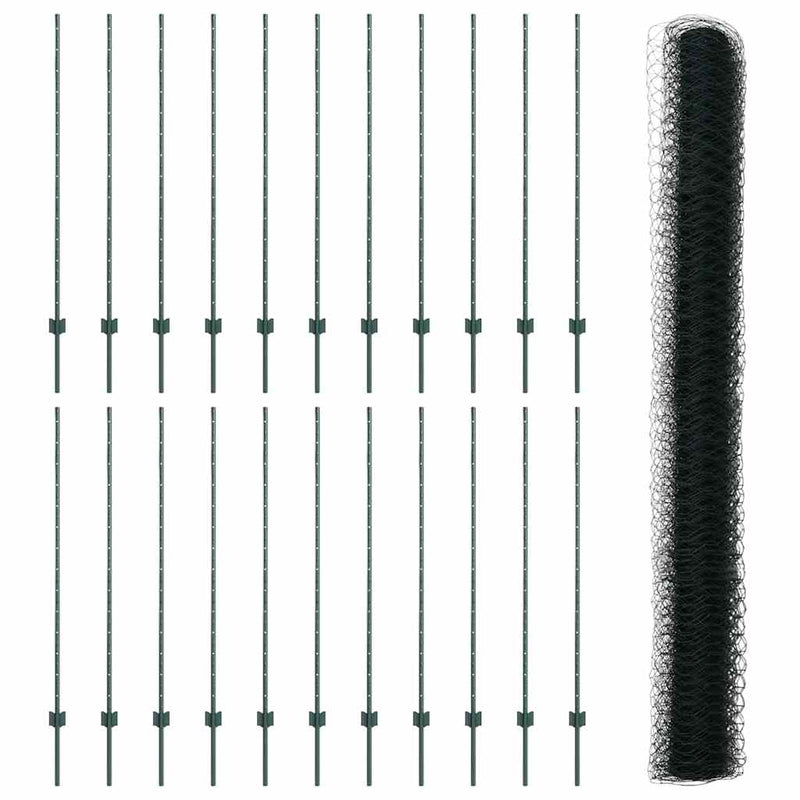 vidaXL Kerítés oszlopokkal Zöld 1.4 x 50 m Acél