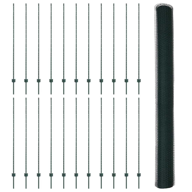 vidaXL Kerítés oszlopokkal Zöld 1.5 x 50 m Acél