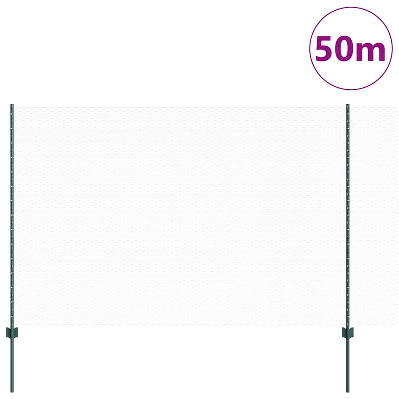 vidaXL Kerítés oszlopokkal Zöld 1.5 x 50 m Acél