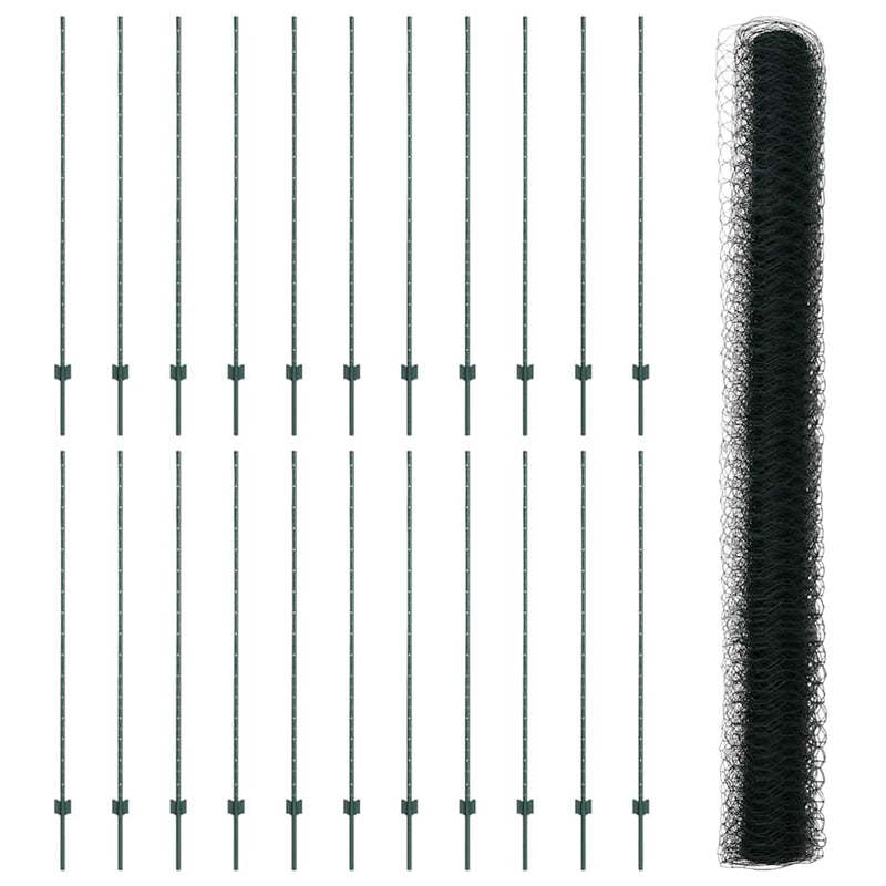 vidaXL Kerítés oszlopokkal Zöld 1.6 x 50 m Acél