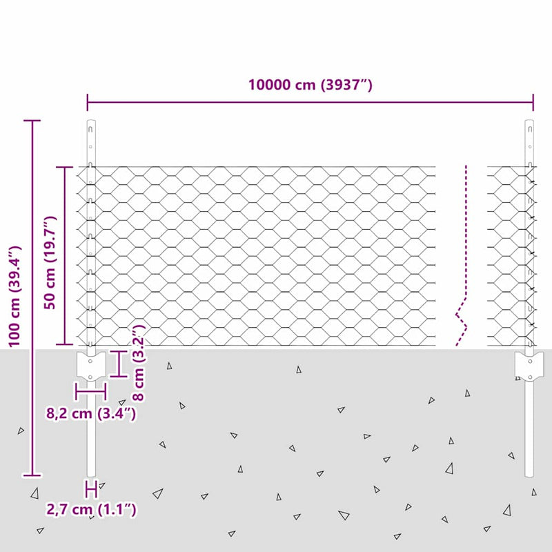 vidaXL Kerítés oszlopokkal Zöld 0.5 x 100 m Acél