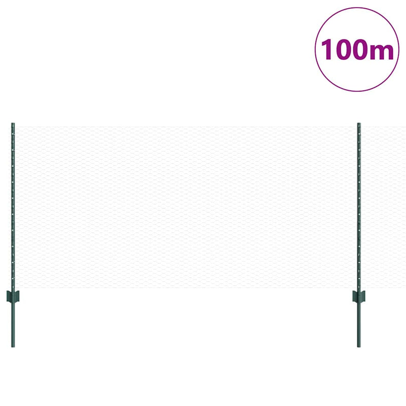 vidaXL Kerítés oszlopokkal Zöld 1 x 100 m Acél