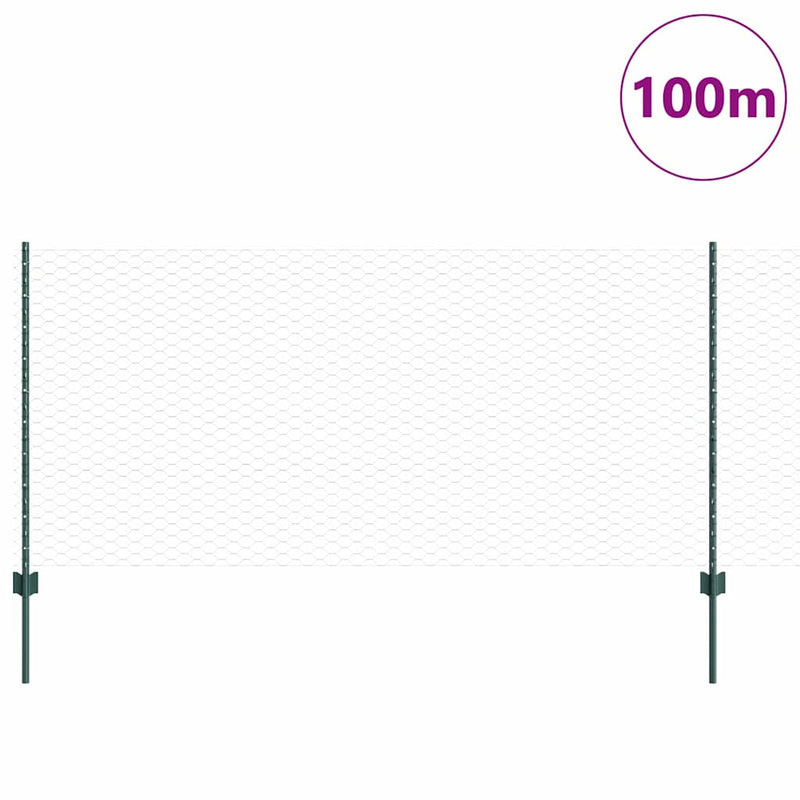 vidaXL Kerítés oszlopokkal Zöld 1 x 100 m Acél