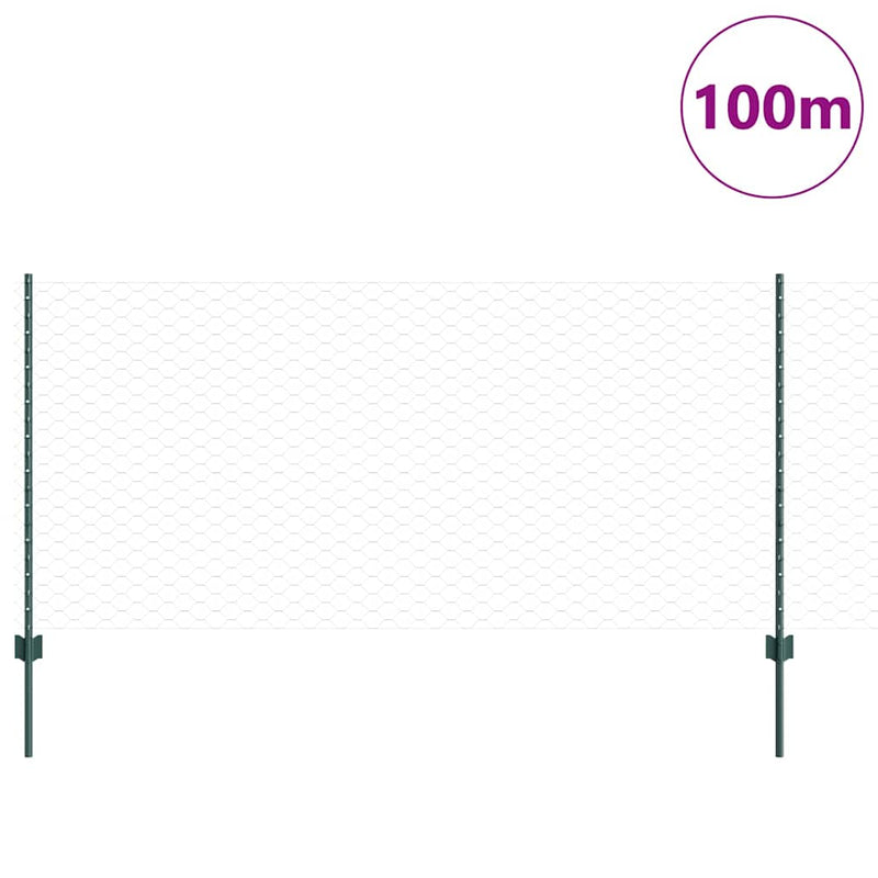 vidaXL Kerítés oszlopokkal Zöld 1 x 100 m Acél