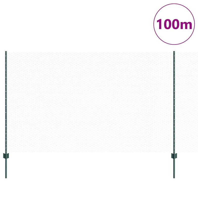 vidaXL Kerítés oszlopokkal Zöld 1.4 x 100 m Acél