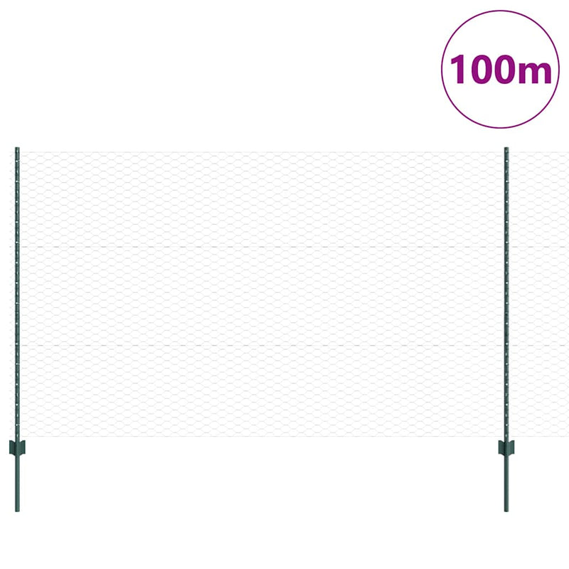 vidaXL Kerítés oszlopokkal Zöld 1.4 x 100 m Acél