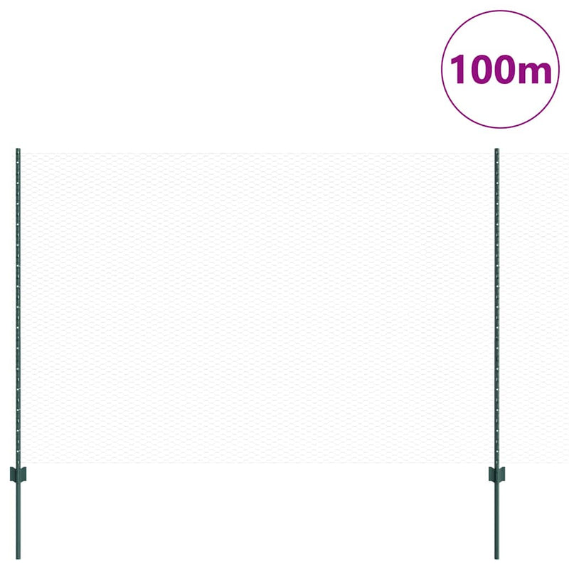 vidaXL Kerítés oszlopokkal Zöld 1.5 x 100 m Acél