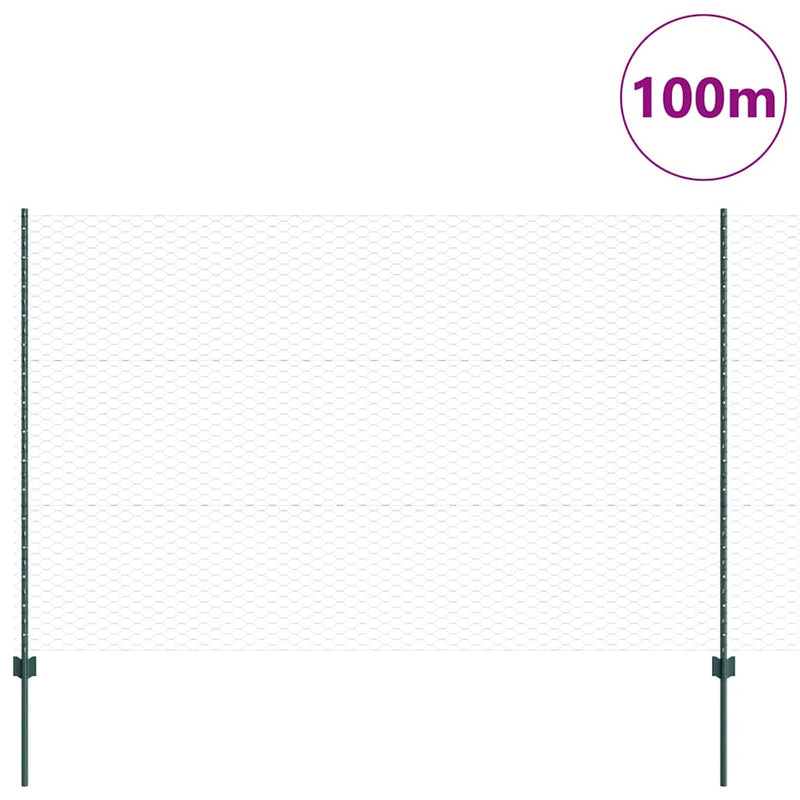 vidaXL Kerítés oszlopokkal Zöld 1.5 x 100 m Acél
