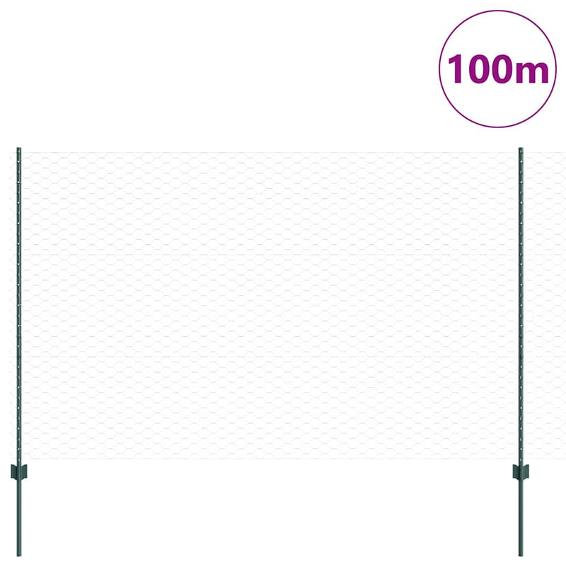 vidaXL Kerítés oszlopokkal Zöld 1.5 x 100 m Acél