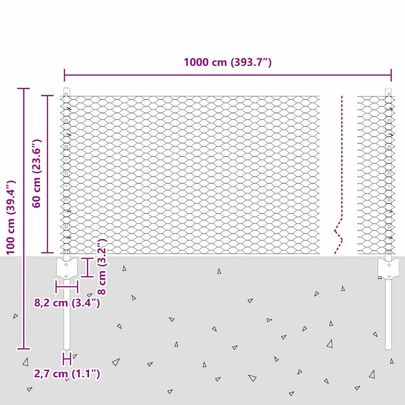vidaXL Kerítés és Oszlop Szürke 0,6 x 10 m Acél