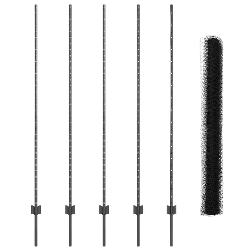 vidaXL Kerítés és Oszlop Szürke 1,6 x 10 m Acél