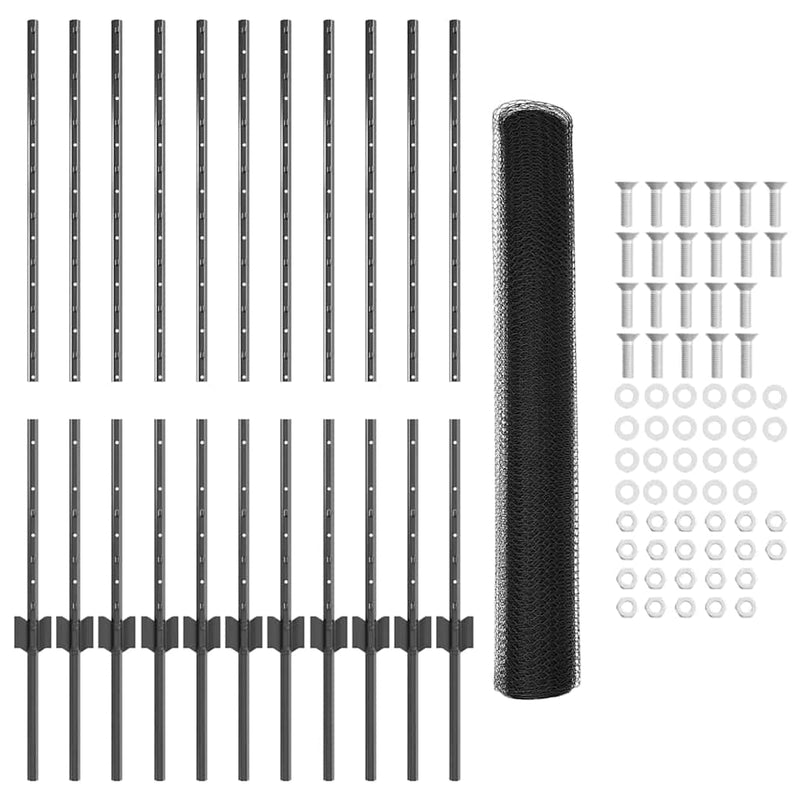 vidaXL Kerítés és Oszlop Szürke 1 x 25 m Acél