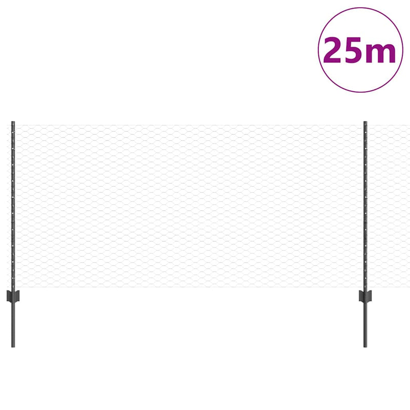 vidaXL Kerítés oszlopokkal Szürke 1 x 25 m Acél
