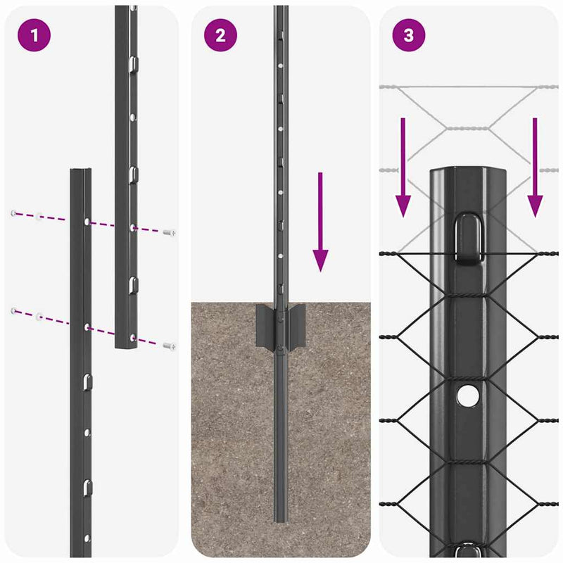 vidaXL Kerítés oszlopokkal Szürke 1.2 x 25 m Acél