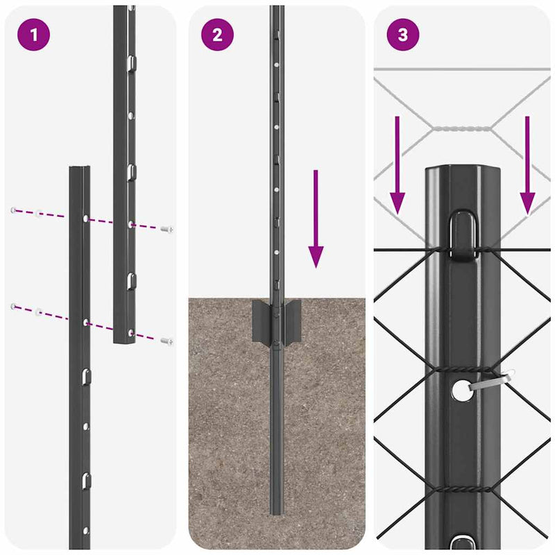 vidaXL Kerítés oszlopokkal Szürke 1.2 x 25 m Acél