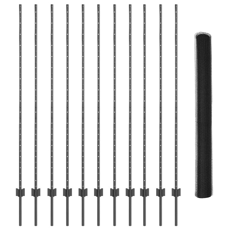 vidaXL Kerítés oszlopokkal Szürke 1.6 x 25 m Acél