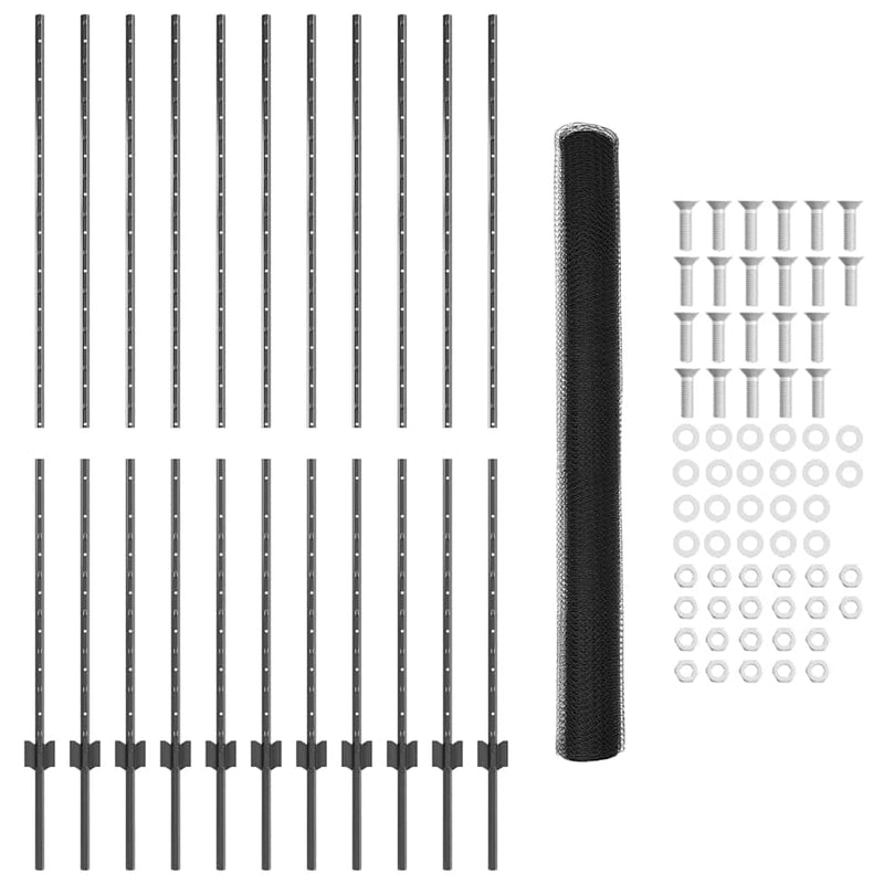 vidaXL Kerítés oszlopokkal Szürke 1.6 x 25 m Acél