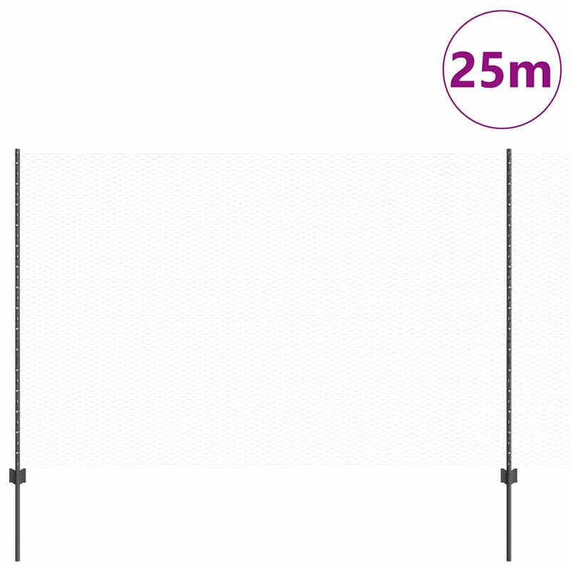 vidaXL Kerítés oszlopokkal Szürke 1.6 x 25 m Acél