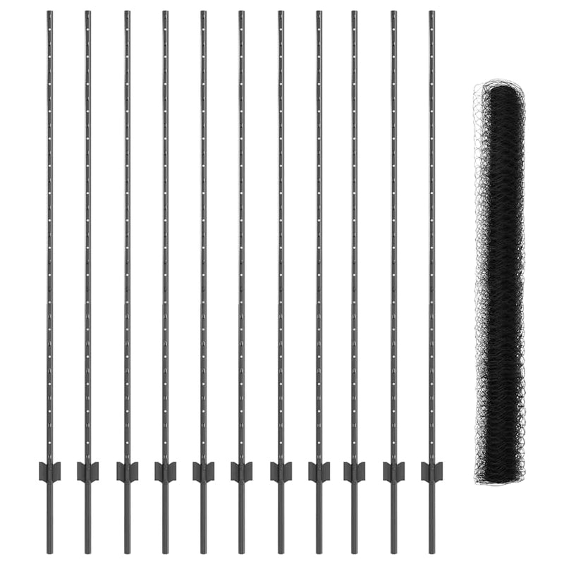 vidaXL Kerítés oszlopokkal Szürke 1.6 x 25 m Acél