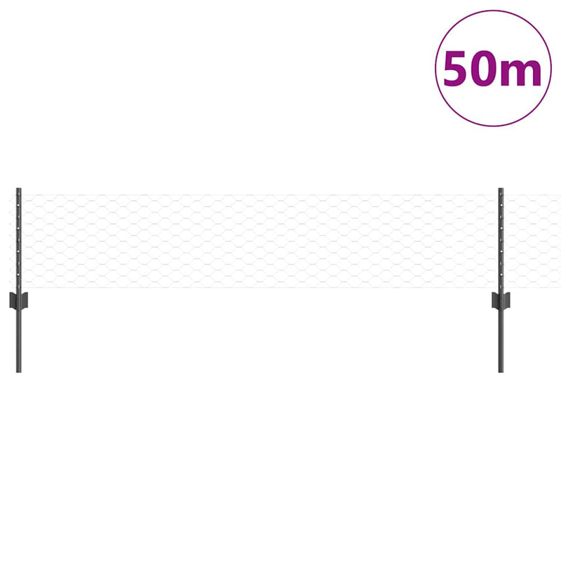 vidaXL Kerítés oszlopokkal Szürke 0.4 x 50 m Acél