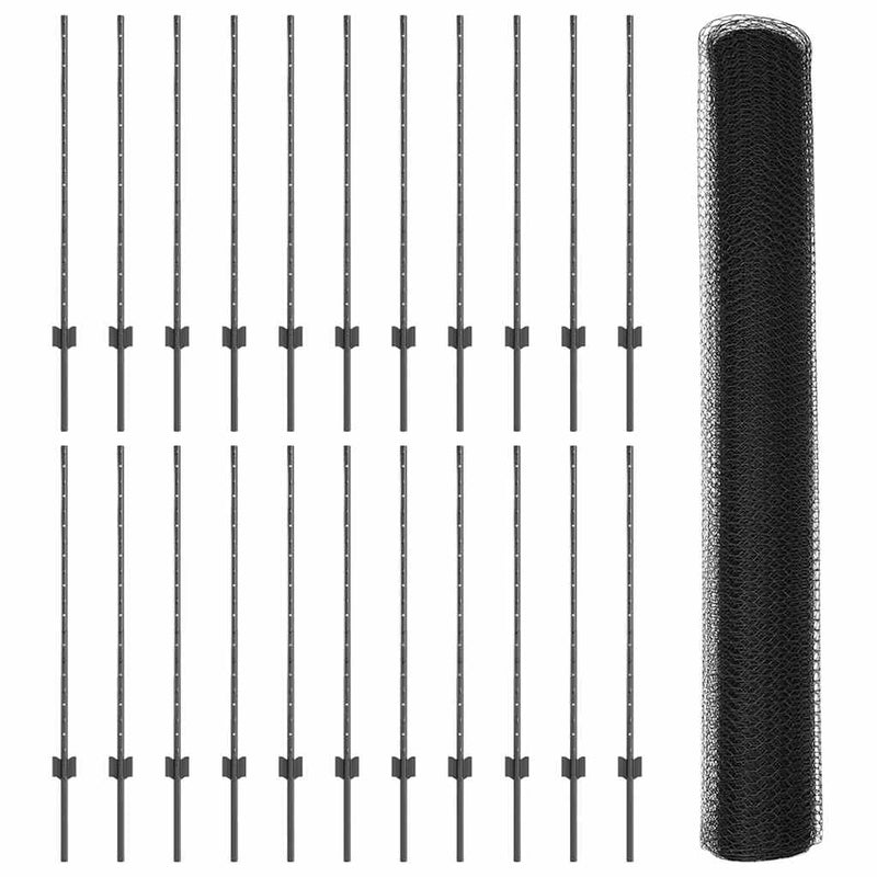 vidaXL Kerítés oszlopokkal Szürke 1 x 50 m Acél