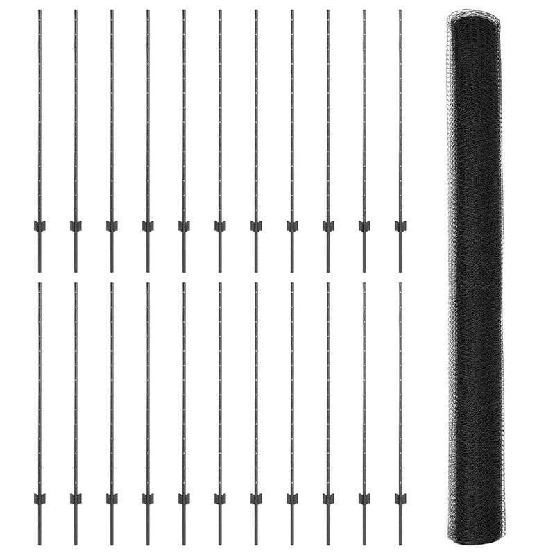 vidaXL Kerítés oszlopokkal Szürke 1.4 x 50 m Acél