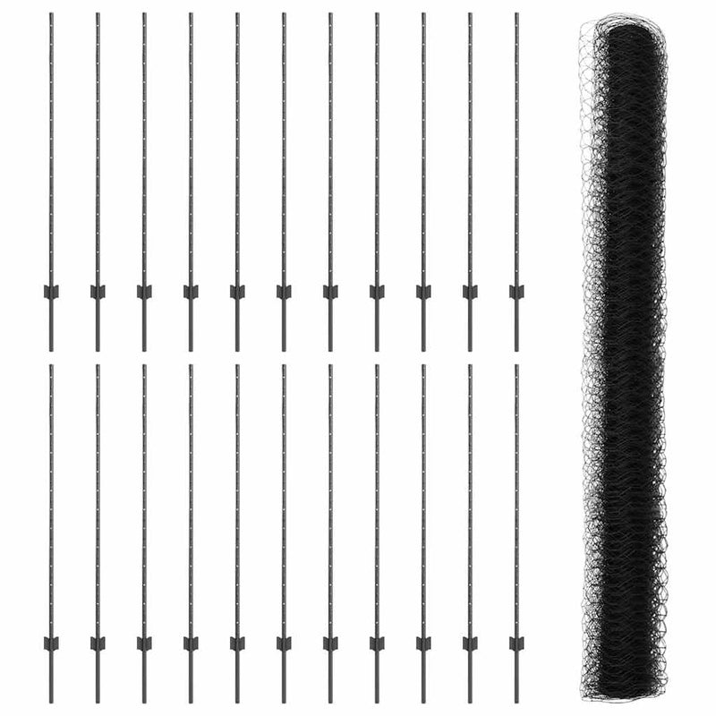 vidaXL Kerítés oszlopokkal Szürke 1.4 x 50 m Acél