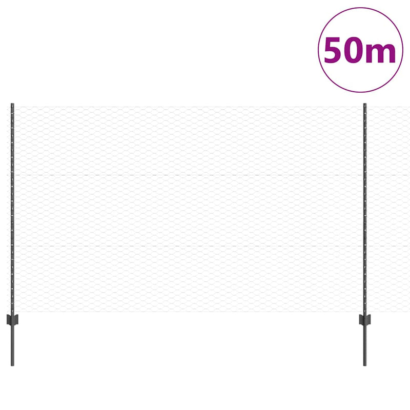vidaXL Kerítés oszlopokkal Szürke 1.4 x 50 m Acél