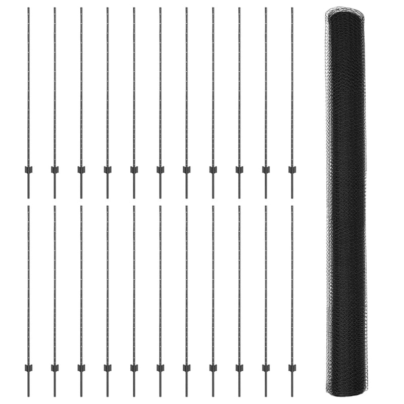 vidaXL Kerítés oszlopokkal Szürke 1.5 x 50 m Acél