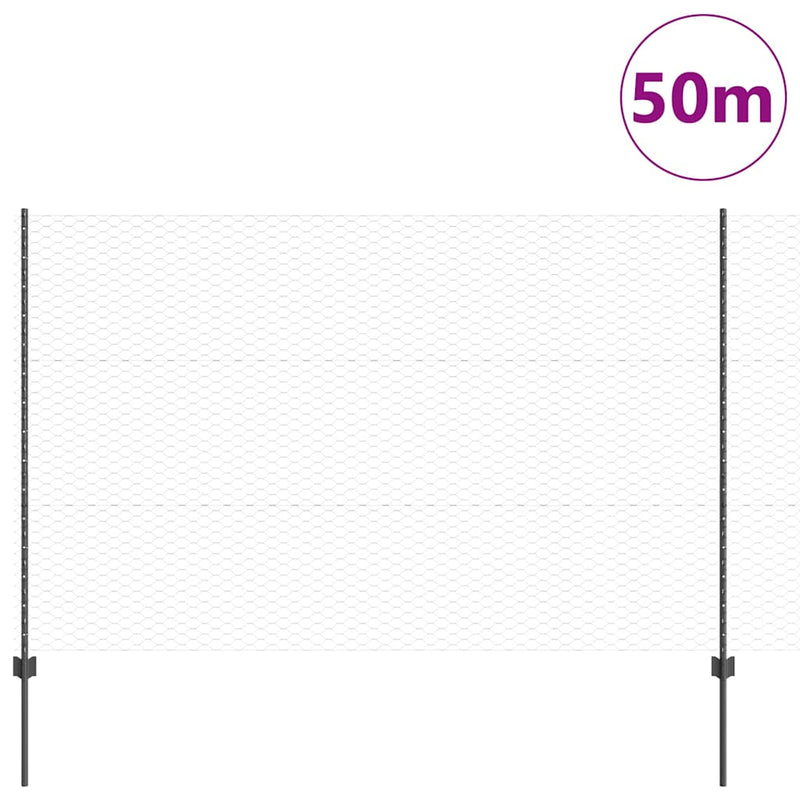 vidaXL Kerítés oszlopokkal Szürke 1.5 x 50 m Acél