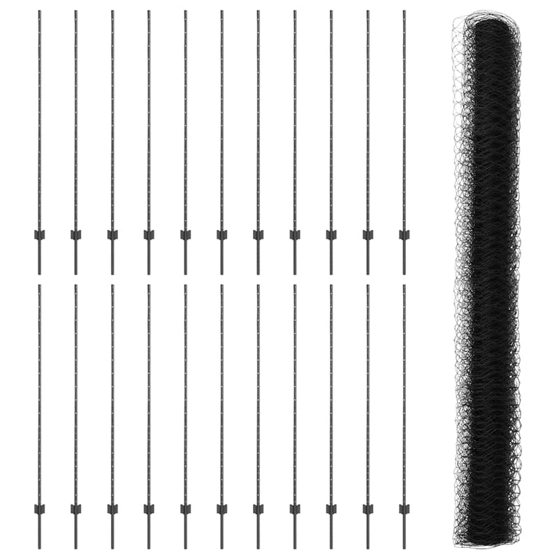 vidaXL Kerítés oszlopokkal Szürke 1.5 x 50 m Acél