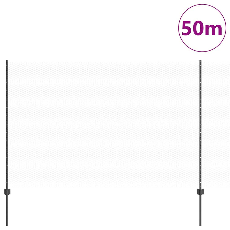 vidaXL Kerítés oszlopokkal Szürke 1.6 x 50 m Acél