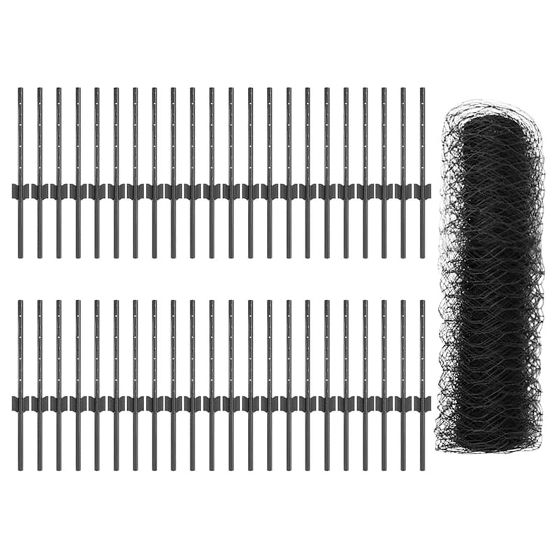 vidaXL Kerítés és Oszlop Szürke 0,4 x 100 m Acél