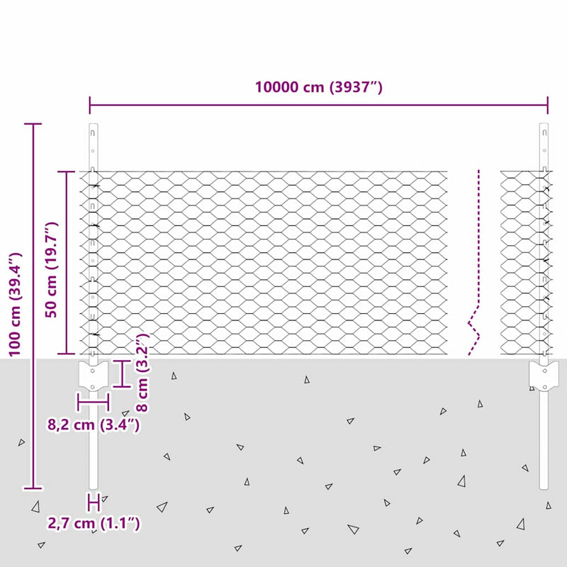 vidaXL Kerítés oszlopokkal Szürke 0.5 x 100 m Acél