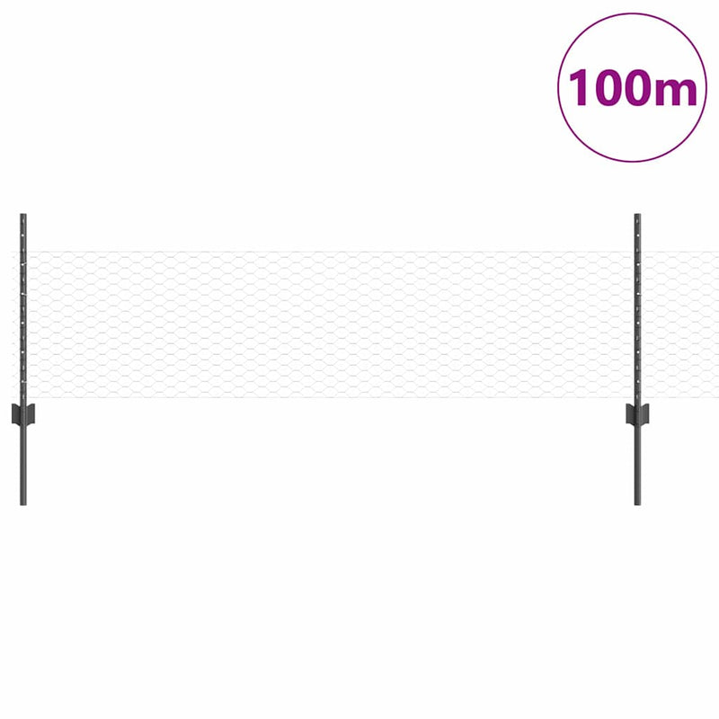 vidaXL Kerítés oszlopokkal Szürke 0.5 x 100 m Acél