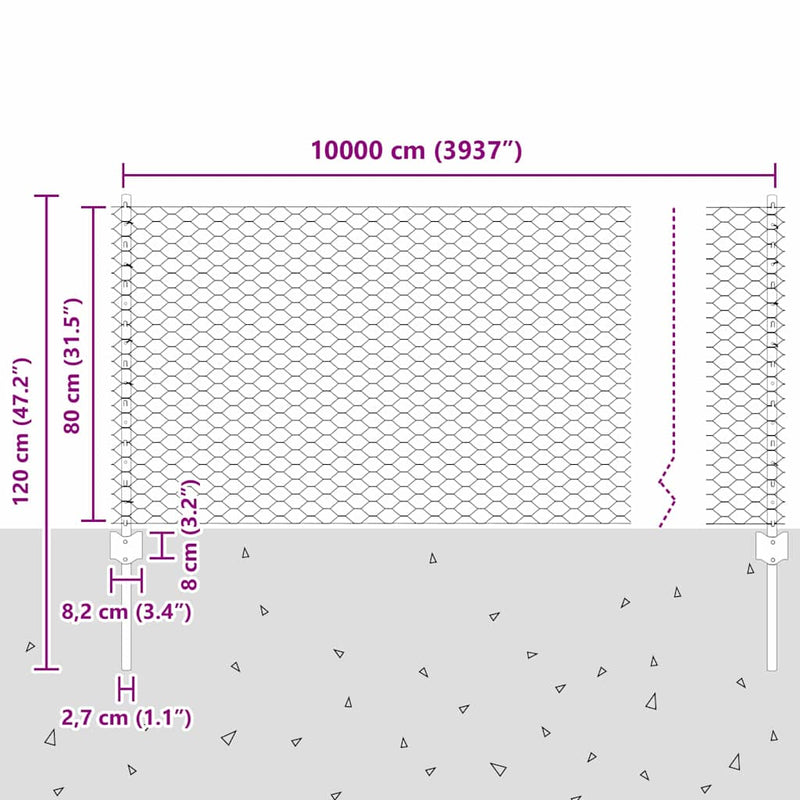 vidaXL Kerítés oszlopokkal Szürke 0.8 x 100 m Acél