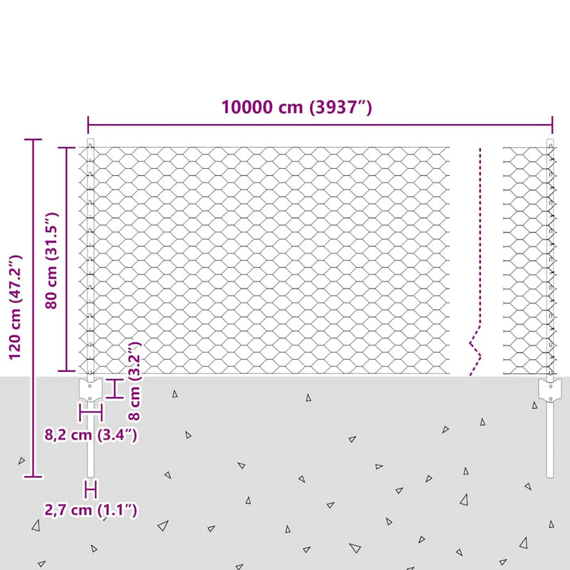 vidaXL Kerítés oszlopokkal Szürke 0.8 x 100 m Acél