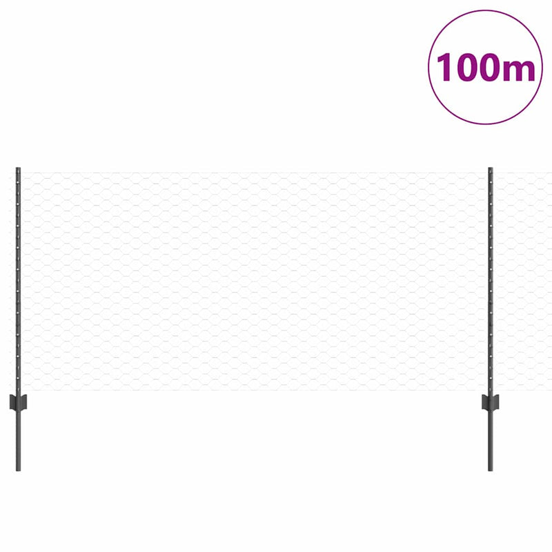 vidaXL Kerítés oszlopokkal Szürke 1 x 100 m Acél