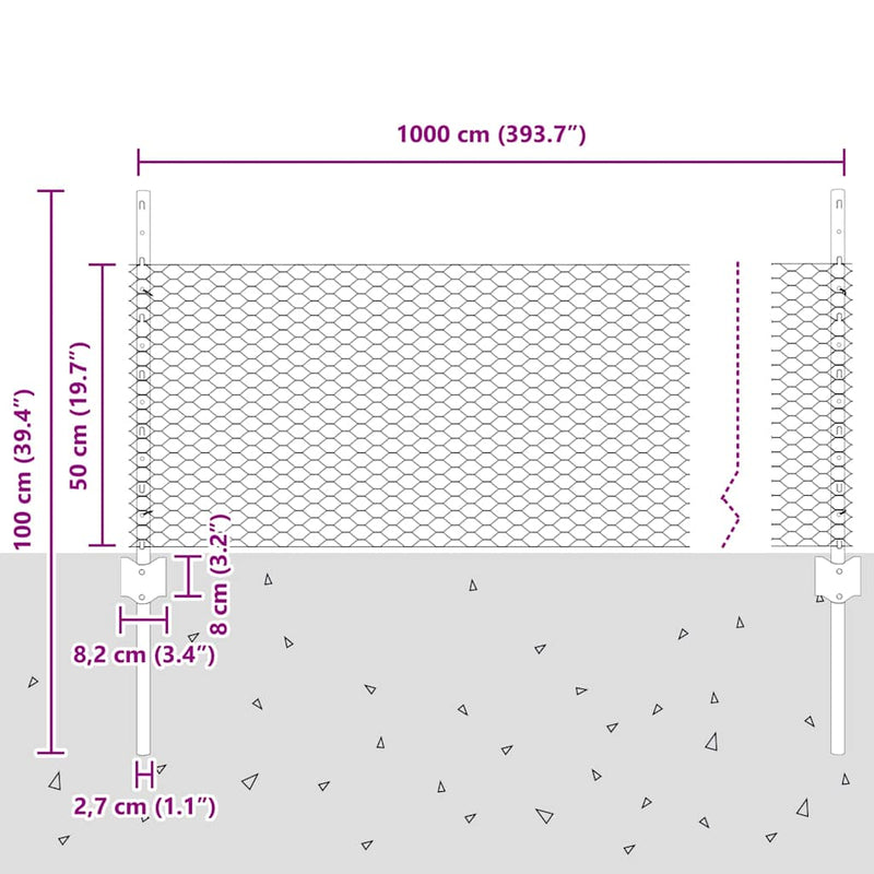 vidaXL Kerítés és Oszlop Ezüst 0,5 x 10 m Acél