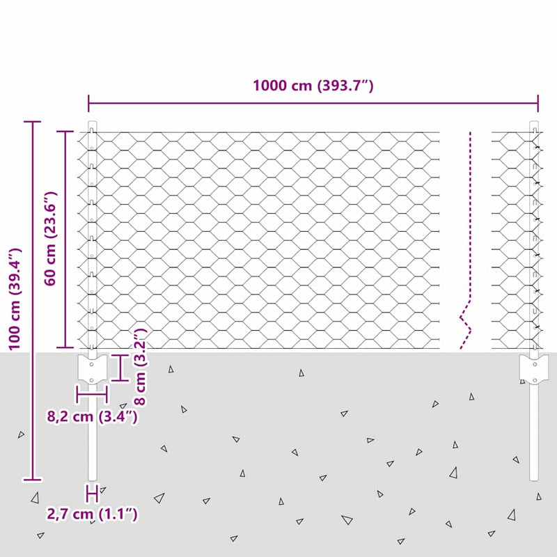 vidaXL Kerítés és Oszlop Ezüst 0,6 x 10 m Acél