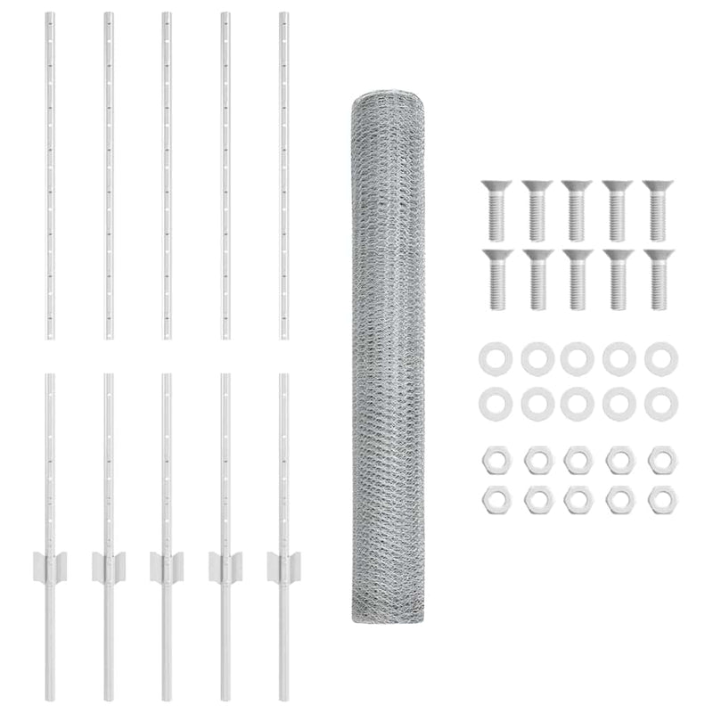 vidaXL Kerítés oszlopokkal Ezüst 1 x 10 m Acél