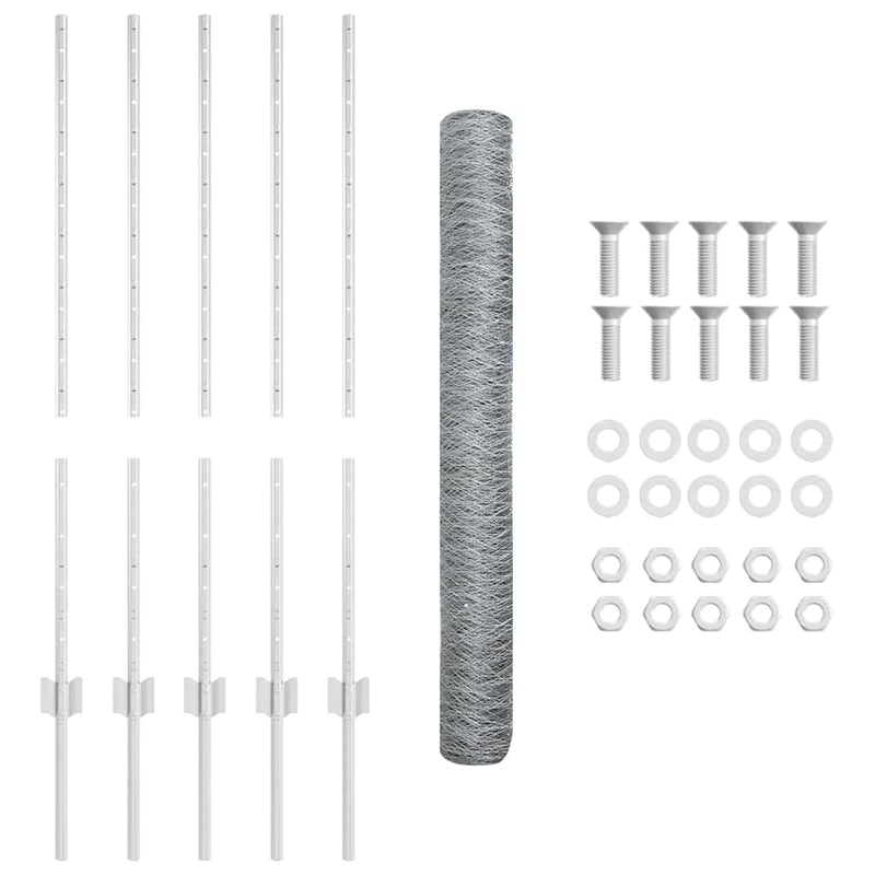 vidaXL Kerítés oszlopokkal Ezüst 1 x 10 m Acél