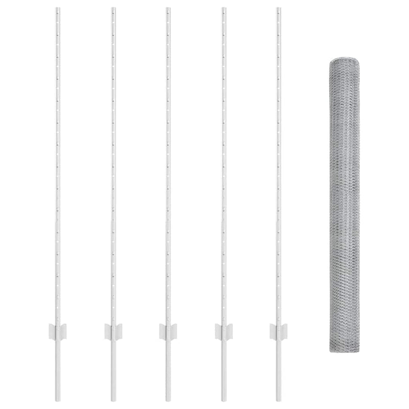 vidaXL Kerítés oszlopokkal Ezüst 1.4 x 10 m Acél