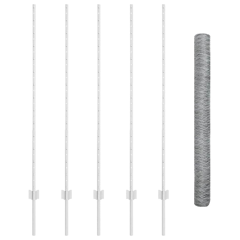 vidaXL Kerítés oszlopokkal Ezüst 1.4 x 10 m Acél