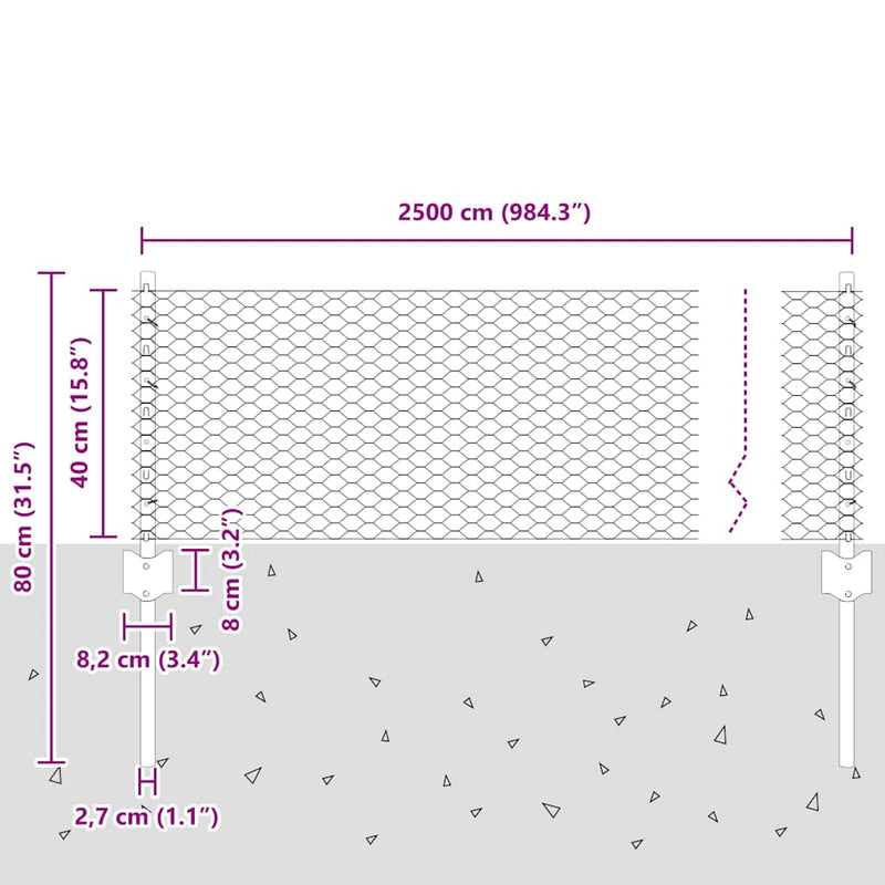 vidaXL Kerítés és Oszlop Ezüst 0,4 x 25 m Acél