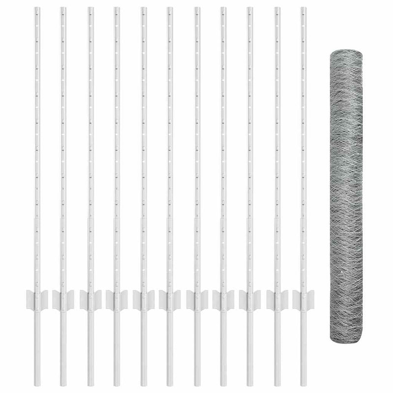 vidaXL Kerítés oszlopokkal Ezüst 1 x 25 m Acél